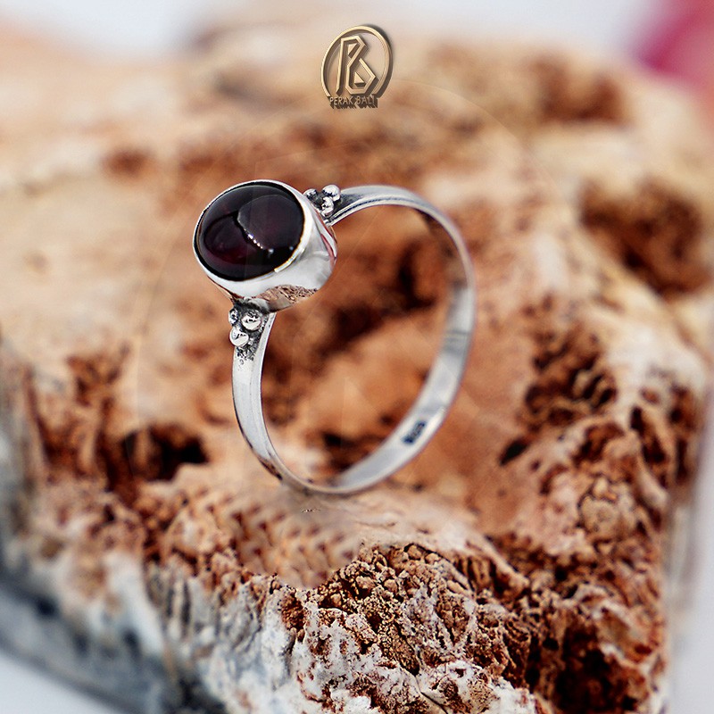 Nhẫn Mạ Bạc 925 Đính Đá Garnet