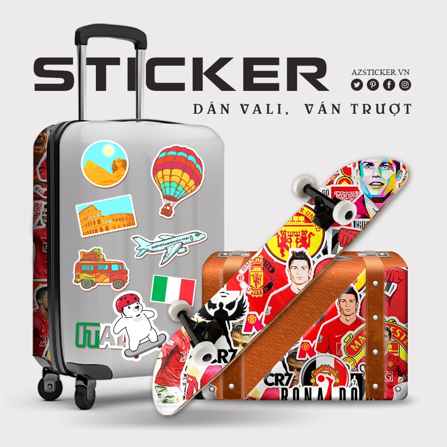 Sticker Ronaldo MU - Decal Dán CR7 Chất Liệu Decal PVC 5 Lớp Chống Nước Cắt Sẵn Dán Mũ Bảo Hiểm