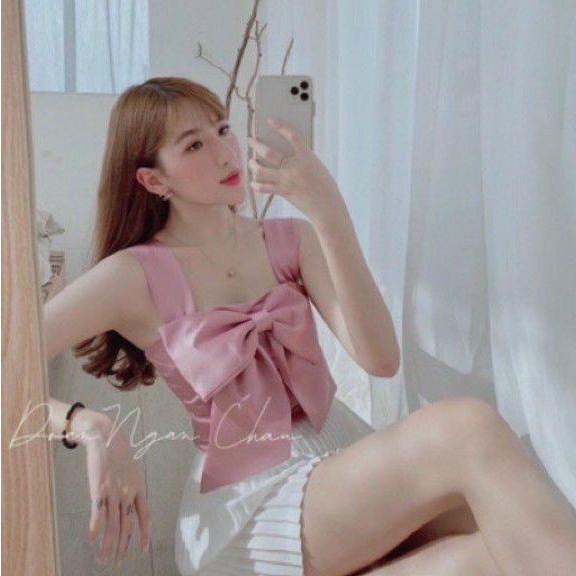 Áo nơ to sát nách đủ màu chất vải Kate Nhật cao cấp