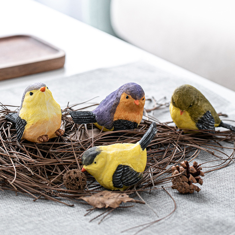 [PRETTYIA1]4x Cute Colorful Bird Figurine Resin Magpie Home Shelf Indoor Ornament Gift