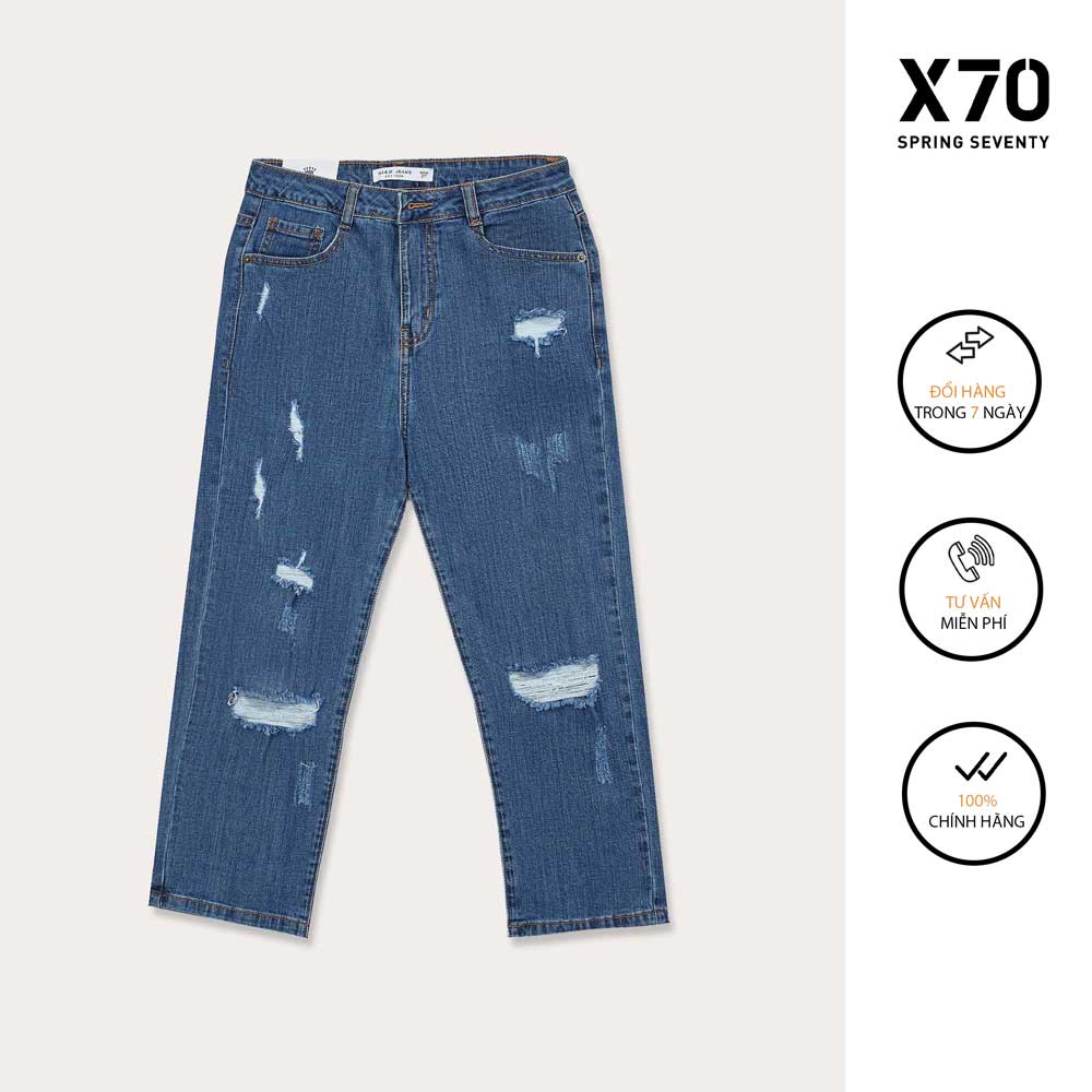 Quần Jean Nữ Ống Rộng Kiểu Dáng Lửng 9 Tấc Thiết Kế Rách Thời Trang X70 - 05650005