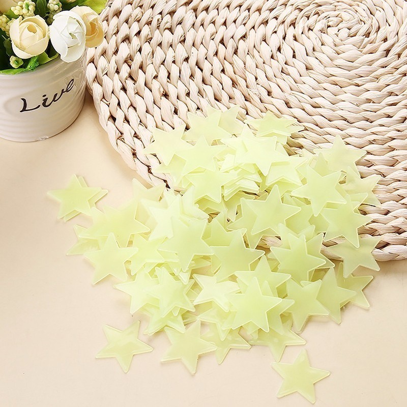 100 chiếc / bộ sticker dán tường dạ quang hình ngôi sao