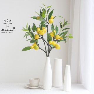 Cây Decor - Cành Chanh Vàng Camelia Decor Cao Cấp, Dài 60cm Gồm 12 Quả và 2 Nhánh, Chất Liệu Cao Cấp Bóng Cực Giống Thật