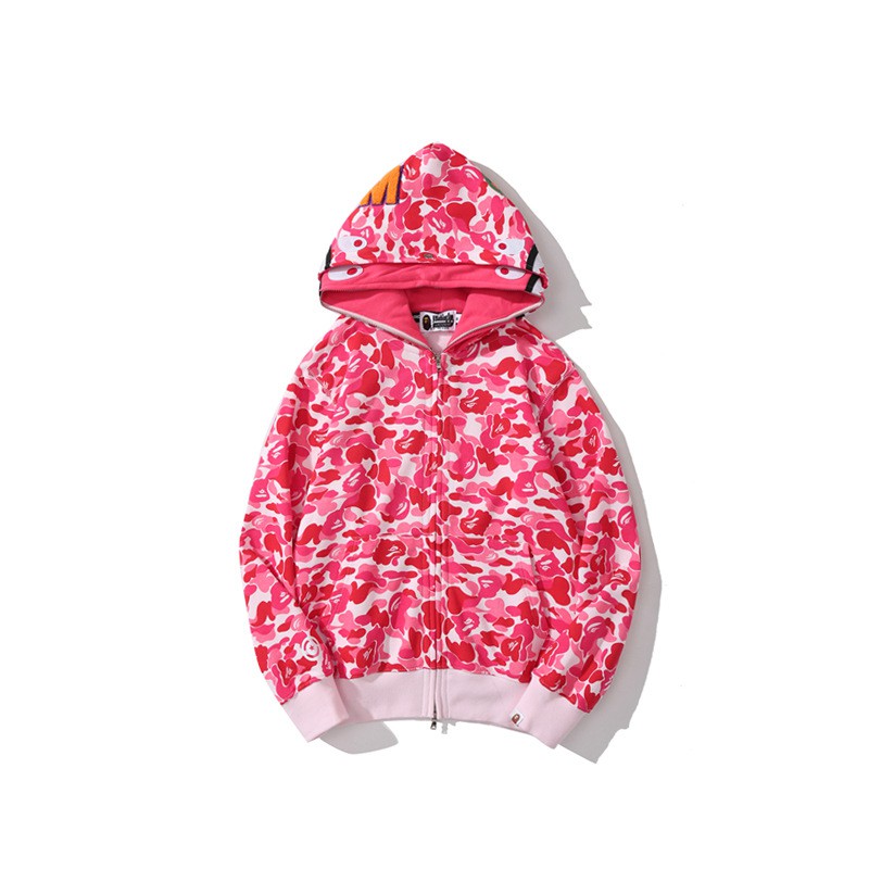 Áo khoác BAPE cá mập xanh dương hồng xanh lá cây 2 mũ chữ WGM thêu cho nam và nữ 2021,jacket BAPE 2 mũ 2021