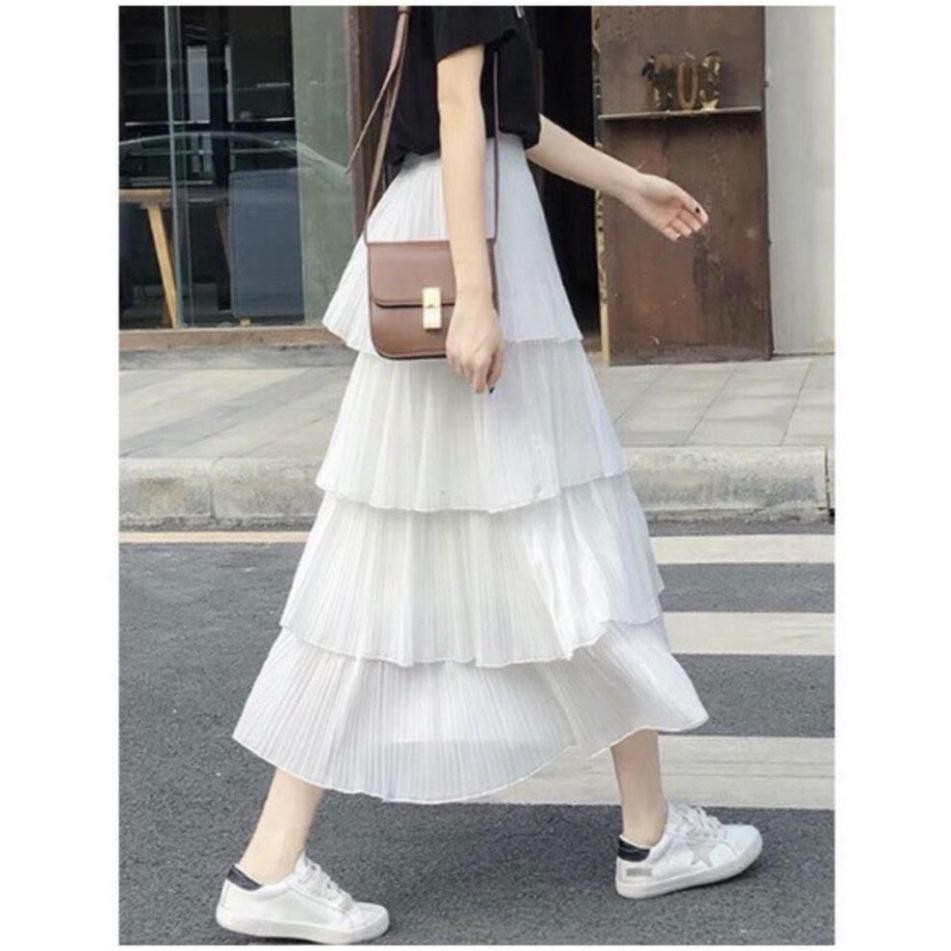 Chân Váy Xếp Li 4 Tầng Dáng Dài Cạp Cao hàng quảng châu.