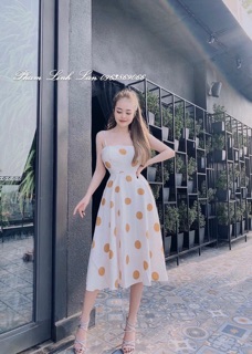 Đầm xoè chấm bi hai dây