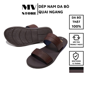 Dép nam quai ngang, dép nam da bò đế bằng cao cấp DT06