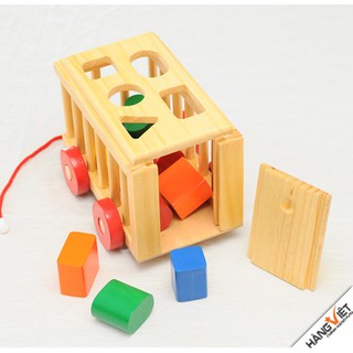 Xe thả hình khối bằng gỗ cho bé - đồ chơi gỗ