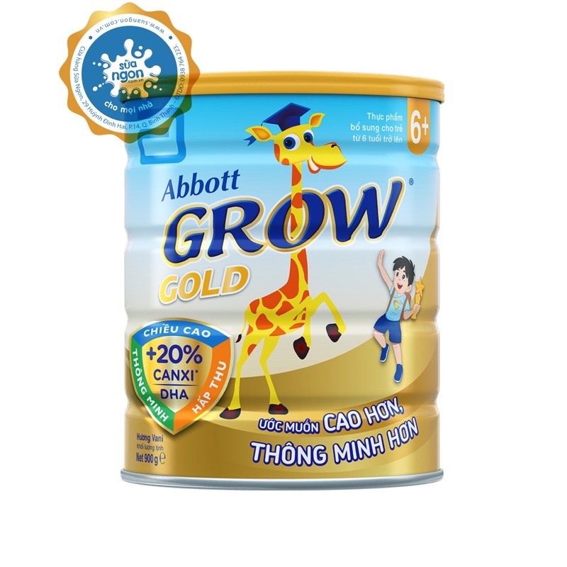 Sữa bột Abbott Grow Gold 6+ hương Vani (900g) tặng bộ 02 ly sứ cao cấp