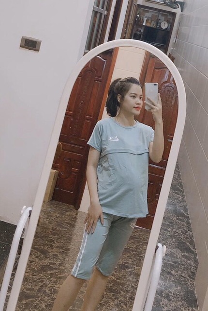 Bộ đồ bầu mặc nhà chất cotton dáng thể thao