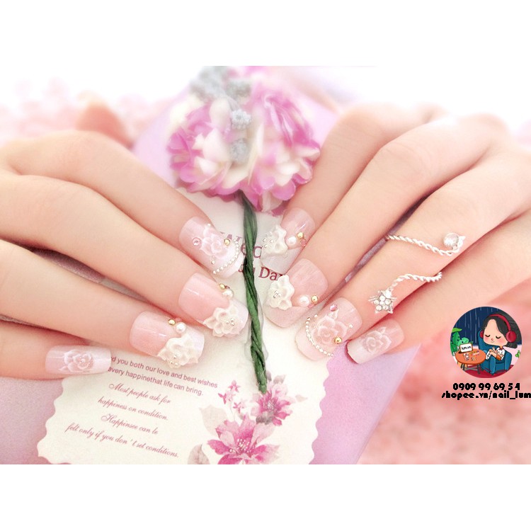 Móng Giả - Nail 3D Dài - Đính Đá [Sẵn Keo - Đóng Hộp 24 Mẫu Đủ Size]