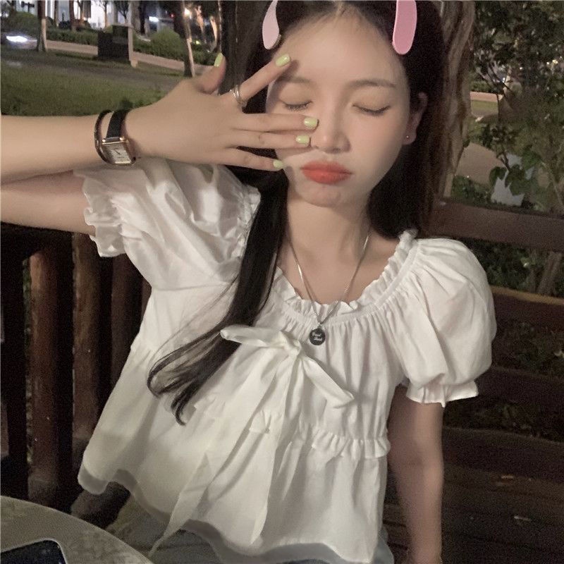 Áo sơ mi trắng dáng rộng tay phồng thiết kế mới mùa hè phong cách Hàn Quốc dành cho bạn nữ