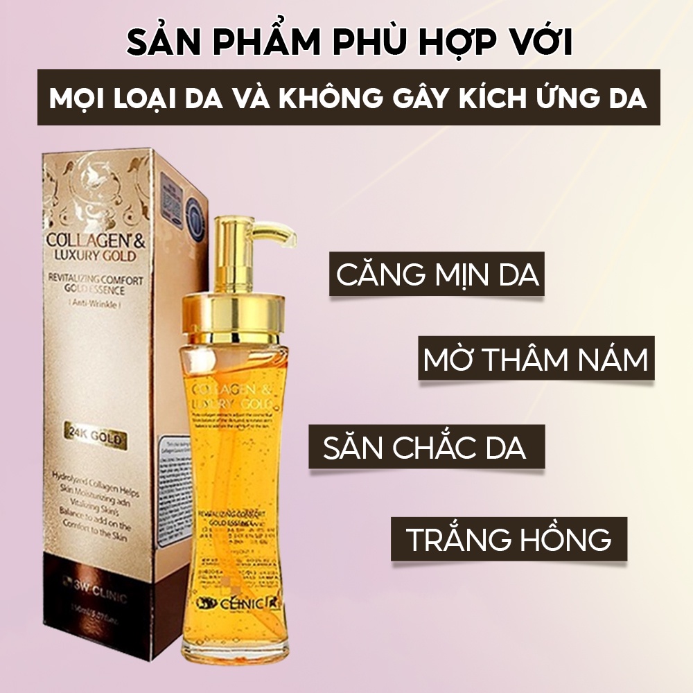 Serum vàng 24k dưỡng trắng da dưỡng ẩm Luxury Gold chống lão hóa căng bóng da 3W Clinic Hàn Quốc 150ml