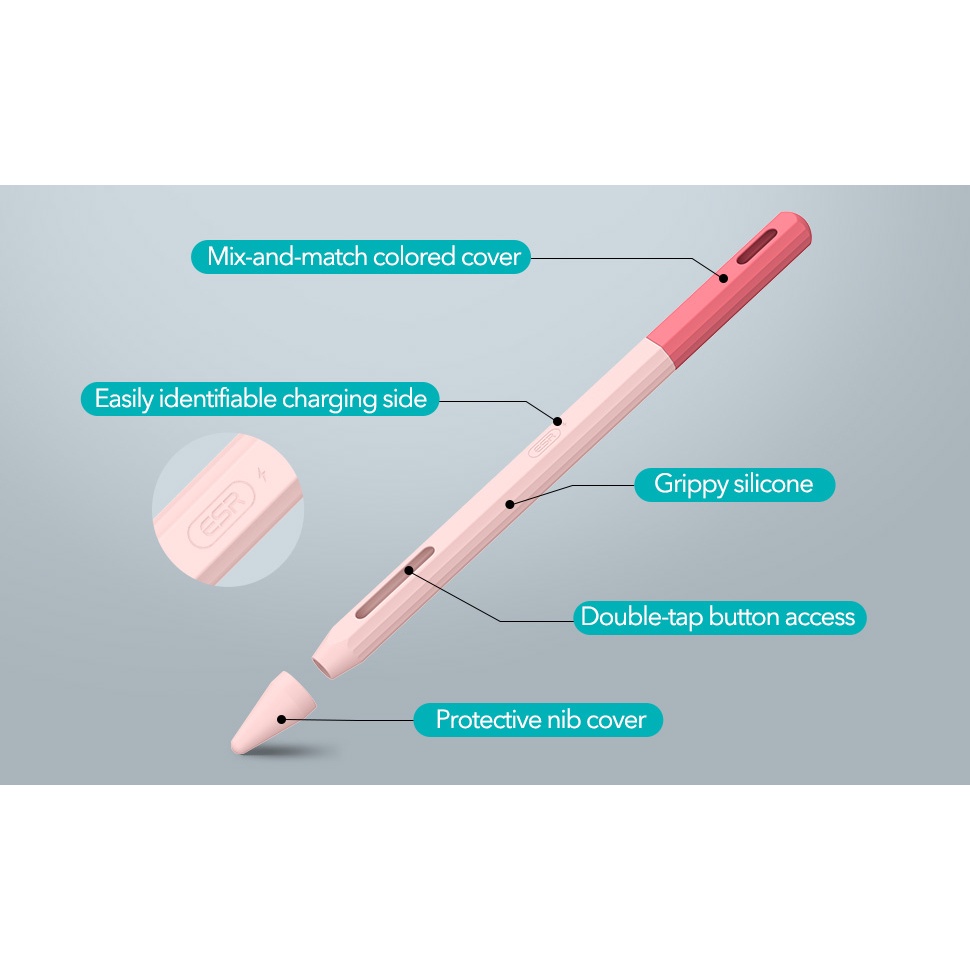 Bao Case Vỏ ESR Pencil Cover Silicone Siêu Mỏng Bảo Vệ cho Apple Pencil 2 - Hàng Chính Hãng.