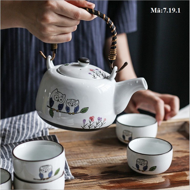 [HÀNG CÓ SẴN] Ấm chén trà hình con cú vọ ngộ nghĩnh, ấm sứ đáng yêu, bàn trà phong cách Nhật nhỏ xinh: 7.19.1