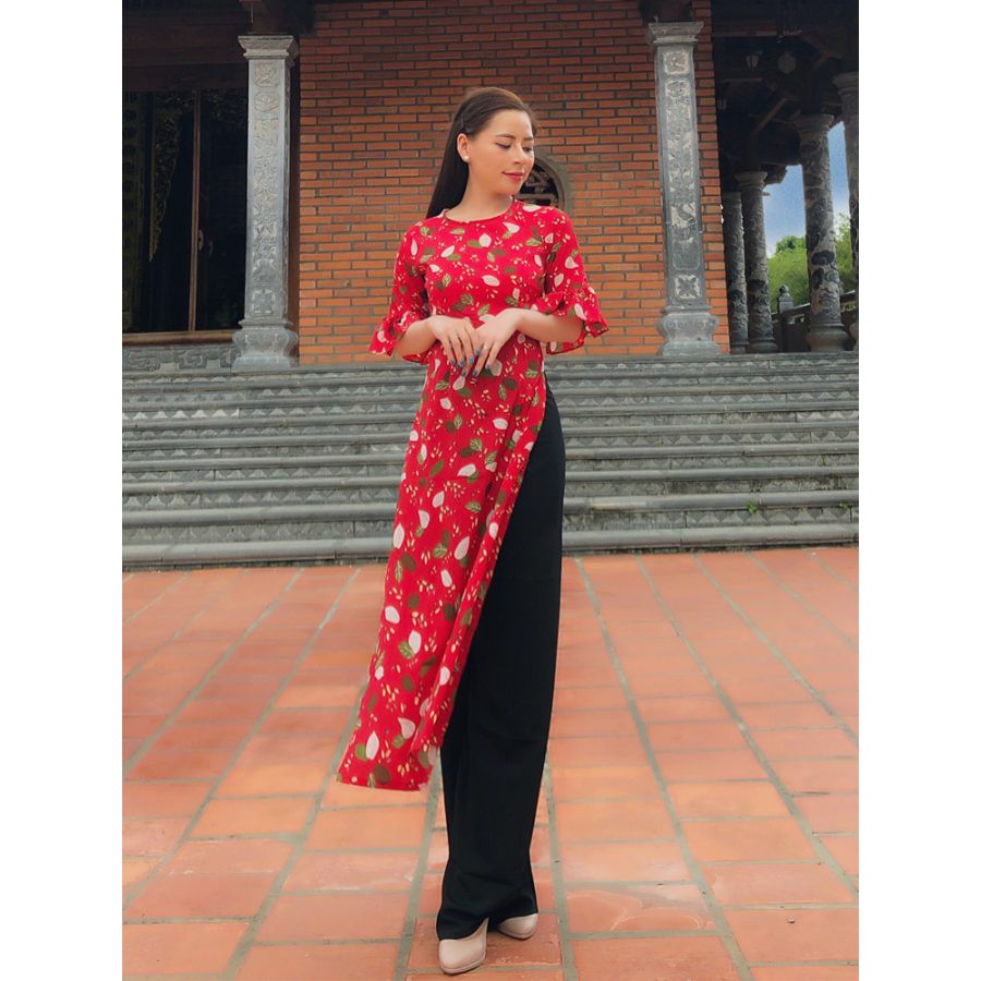 Áo dài hoa lá tay bèo ( KHÔNG KEM QUẦN) - MS4045AD