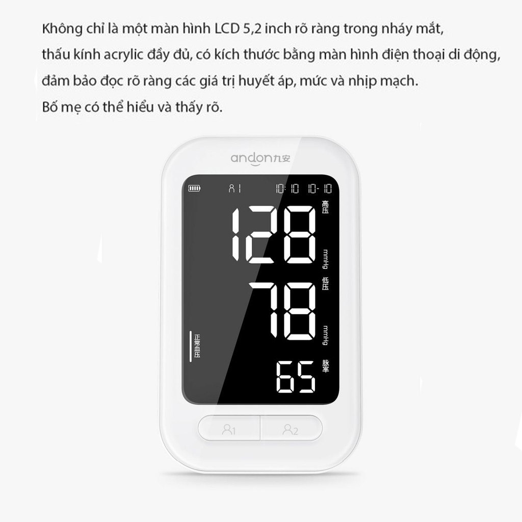Máy đo huyết áp Xiaomi Andon KD-5907 độ chính xác cao, đo liên tục 150 lần, tự động tắt khi không sử dụng