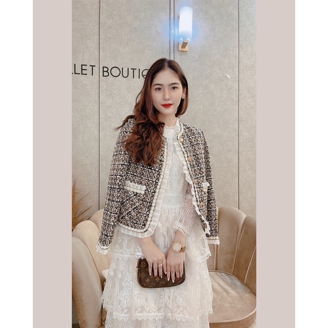 Áo dạ tweed nữ phong cách hàn quốc