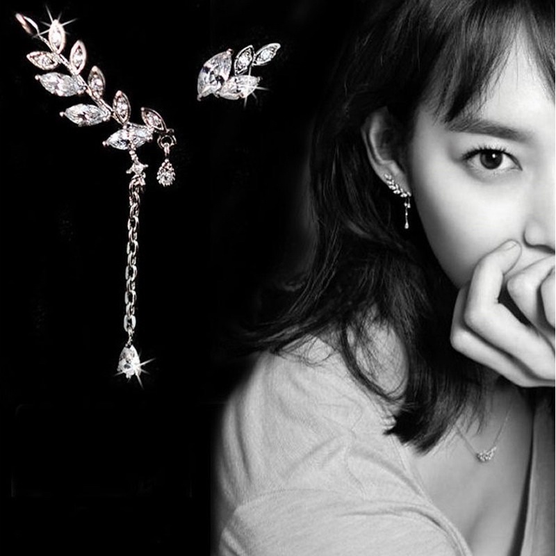 Khuyên tai bạc lá oliu cọc cạnh điệu đà cá tính Dế Bạc - K5216