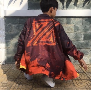 Áo khoác dù loang màu đỏ đen