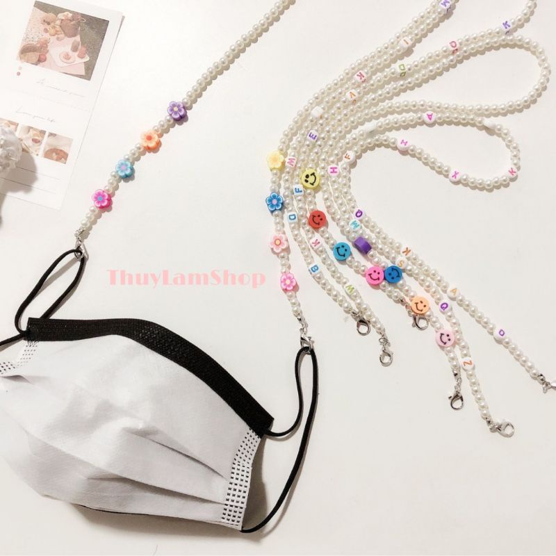 Dây đeo trang trí khẩu trang, kính mắt hình mặt cười, hoa chống rơi trượt tiện lơi thời trang