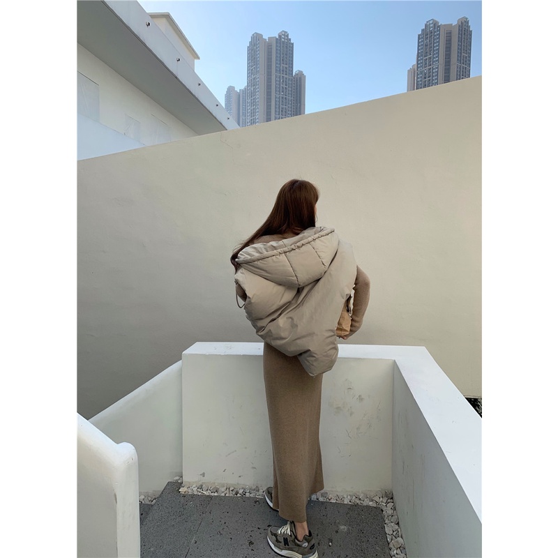 Áo khoác cotton không tay có mũ trùm đầu cổ đứng dáng rộng/Đầm dài dệt kim phong cách Hàn Quốc thời trang | BigBuy360 - bigbuy360.vn