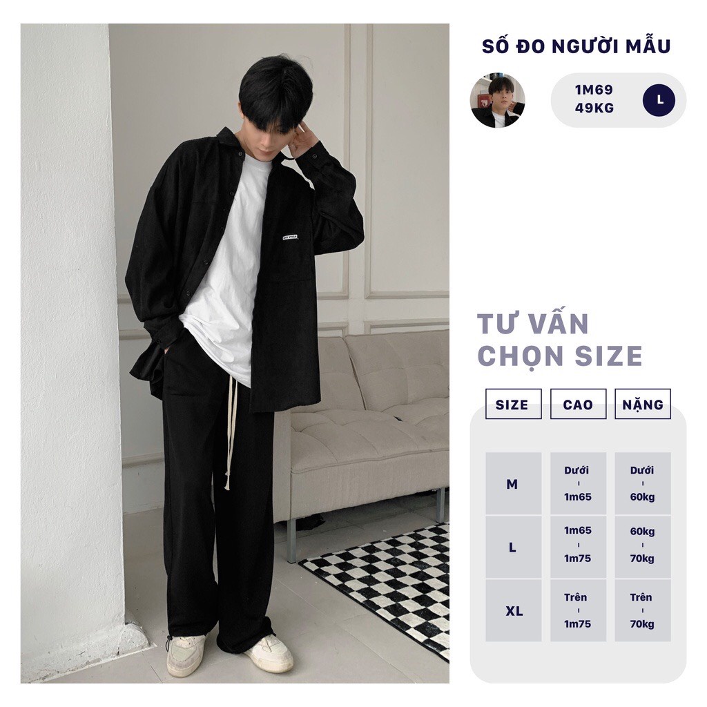 Áo sơ mi unisex nhung tăm form rộng nam nữ phong cách Ulzzang