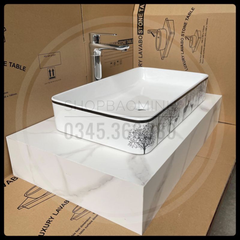 Lavabo chữ nhật đặt bàn hoa văn cao cấp (KT 62x33cm)