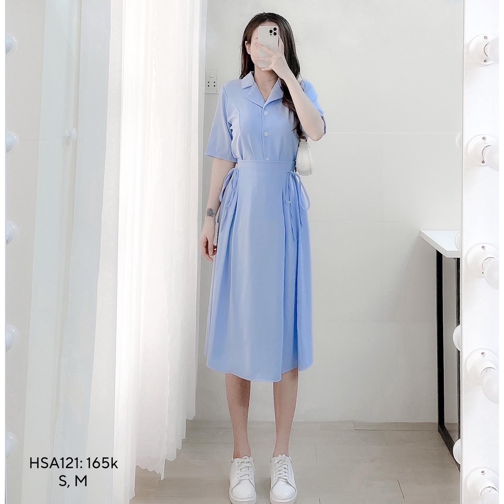 Set chân váy dài chun lưng kèm áo sơ mi cổ vest tay ngắn CHIBEST HSA121