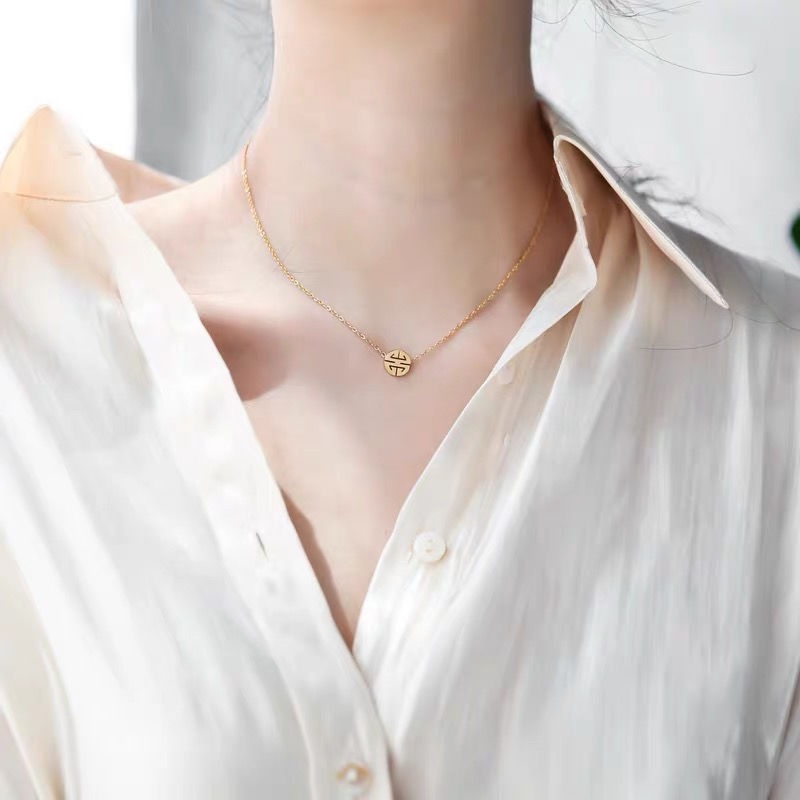 Dây chuyền vòng cổ nữ titan chữ thọ X8-408A - CAM KẾT KHÔNG GỈ, KHÔNG BAY MÀU - BẢO HÀNH 12 THÁNG