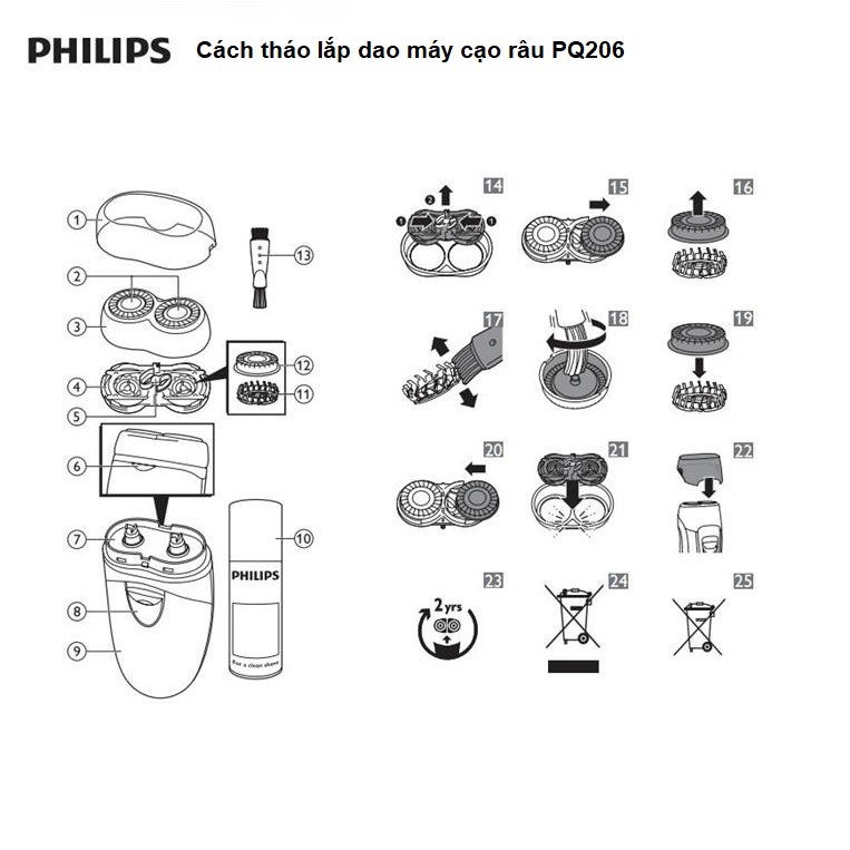 Linh kiện máy cạo râu Philips PQ206 AT600 PQ182 - Bộ dao cạo Closecut