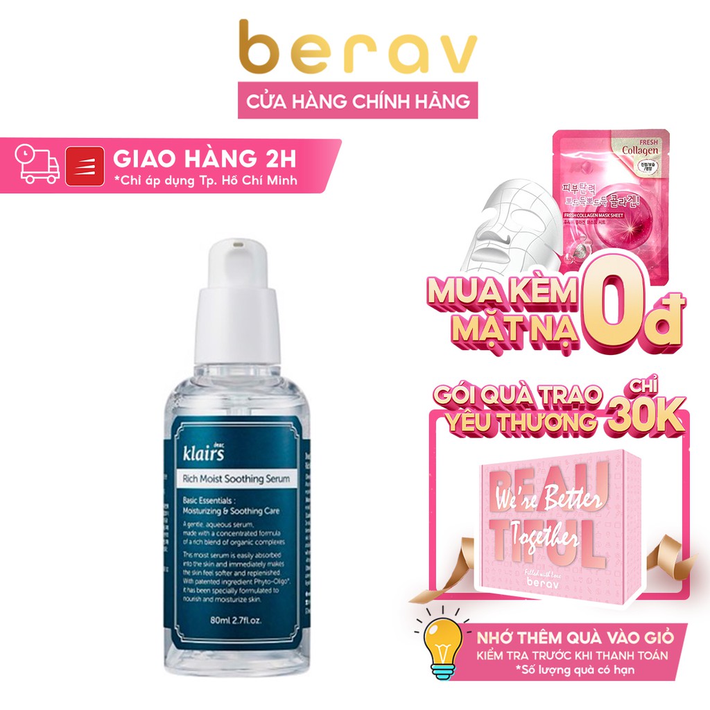 Tinh Chất Serum Klairs Rich Moist Soothing Serum Dưỡng Ẩm Mượt Cho Da Khô 80ml