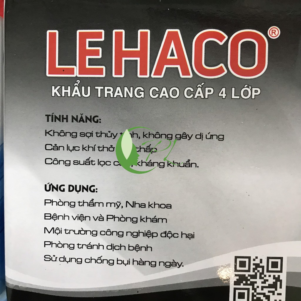 Khẩu Trang Y Tế 4 Lớp Kháng Khuẩn Cao Cấp Than Hoạt Tính LEHACO  50 cái / 1 hộp