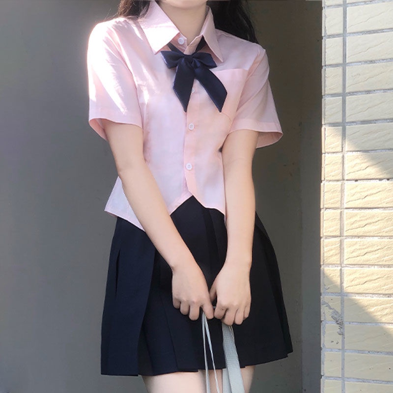 Sweet and spicy college style short-sleeved jk shirt Women's  new waist slimming uniform shirt design chic top Japanese style top hOkT