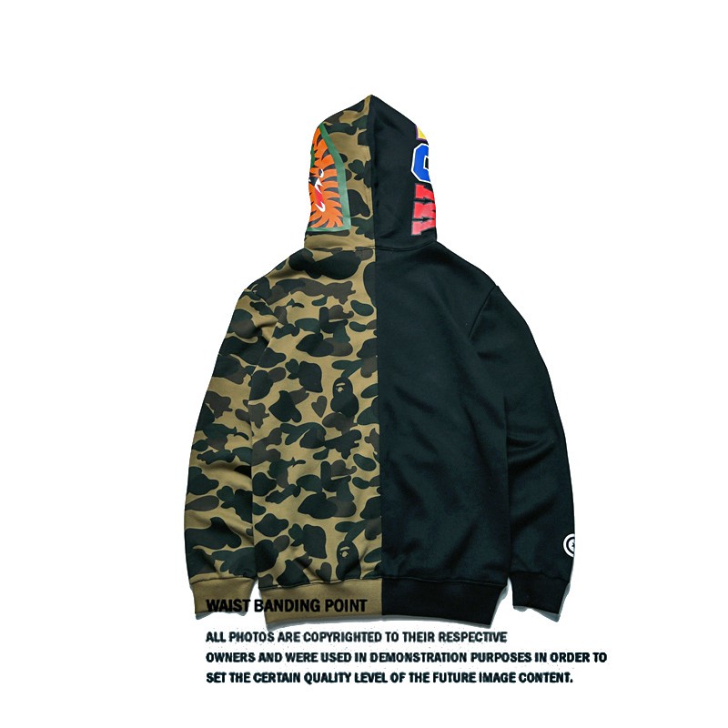 Áo khoác tay dài có khóa kéo in hình đầu cá mập 3D bape