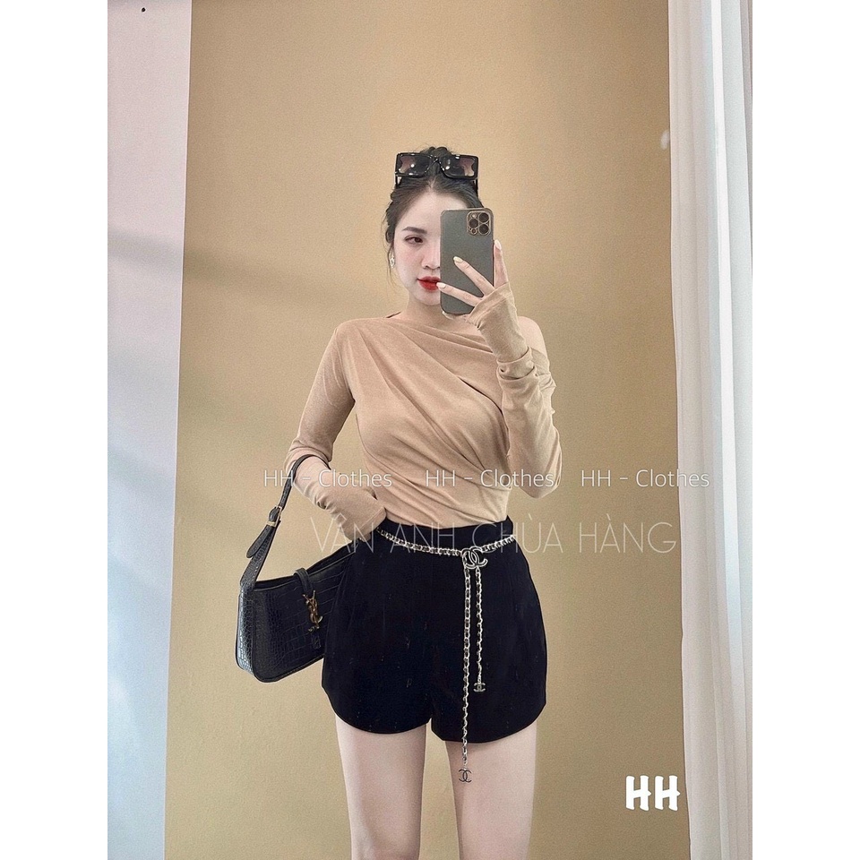 Áo cotton giấy dài tay lệch vai chất giấy mỏng nhẹ mát co dãn tốt vanmiushop