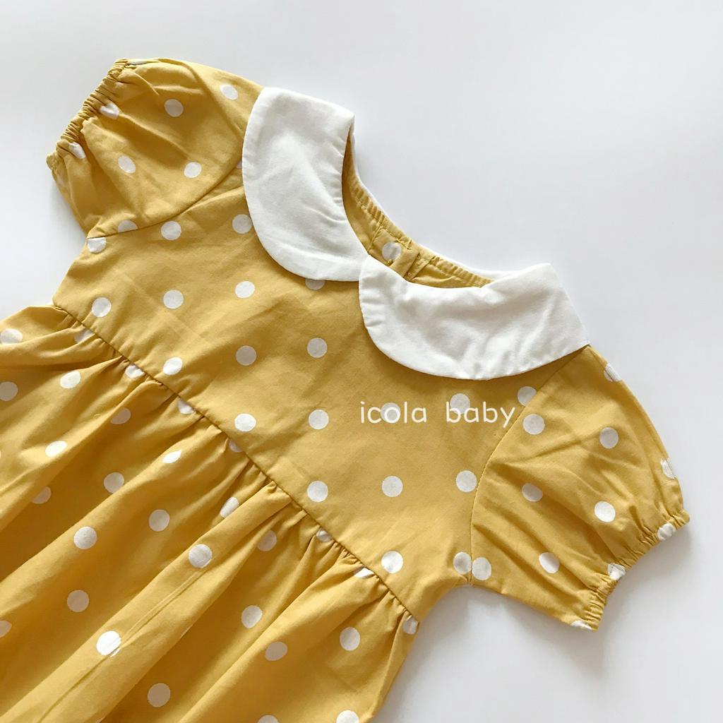 Áo Liền Quần Họa Tiết Chấm Bi Kèm Băng Đô Dễ Thương Dành Cho Bé Gái