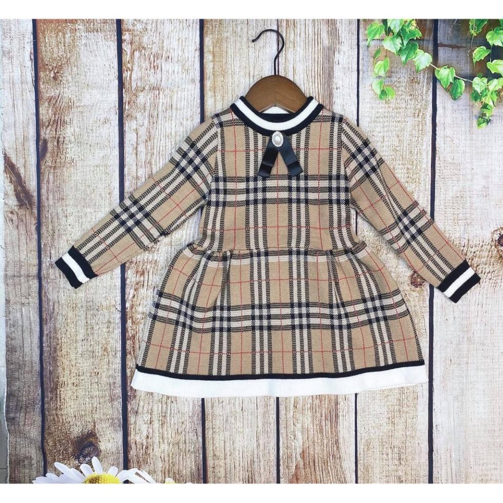 VÁY LEN KẺ CARO BURBERRY DÀI TAY DÁNG XOÈ SIÊU XINH CHO BÉ