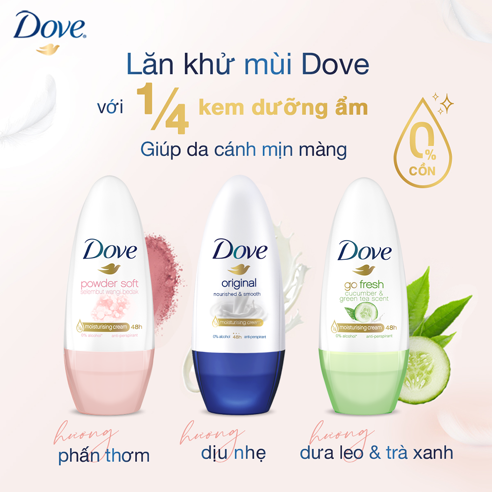 Combo 2 Lăn khử mùi Dove Dưỡng da Sáng mịn dành cho nữ, 40ml | BigBuy360 - bigbuy360.vn