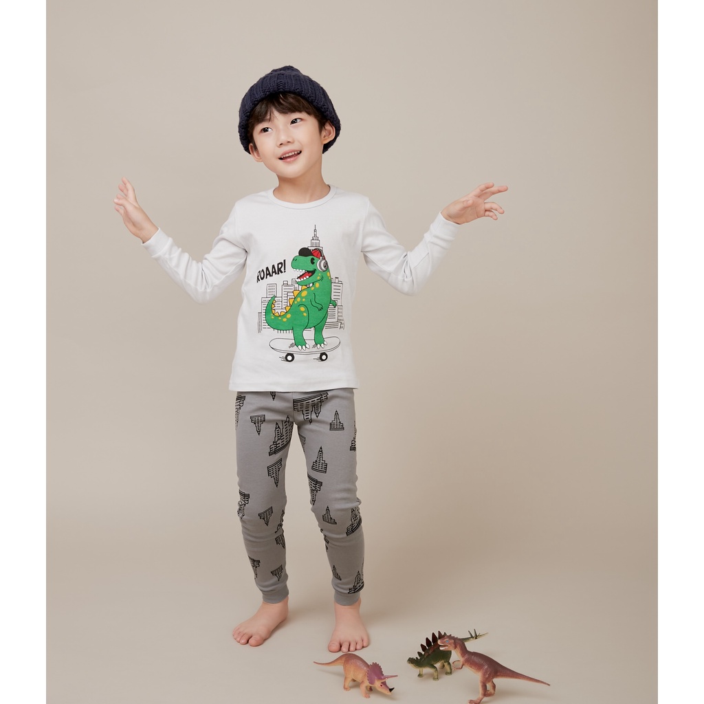 Bộ pijama dài tay bé trai Dino City 100% cotton - Olomimi Hàn Quốc