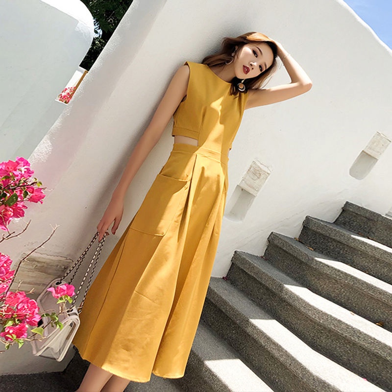 Đầm dài không tay ôm eo tùy chọn màu sắc thời trang quyến rũ cho nữ