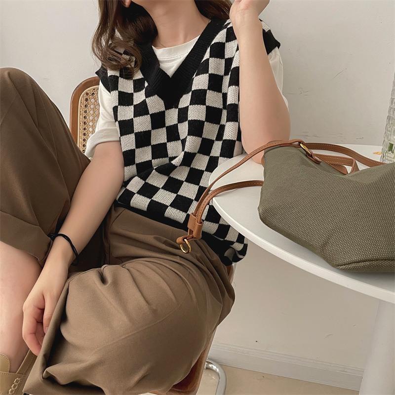 Áo Len Gile Caro Form Thường, Áo gile Nữ Sát Nách Không Tay Chất Liệu Len Hàn Mềm Mại | BigBuy360 - bigbuy360.vn
