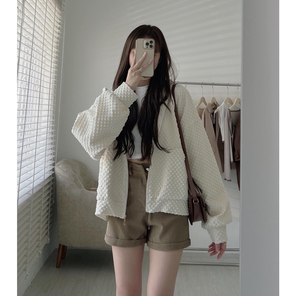 K1138 Áo khoác nữ có mũ AUDREY dáng rộng tay áo dài có túi