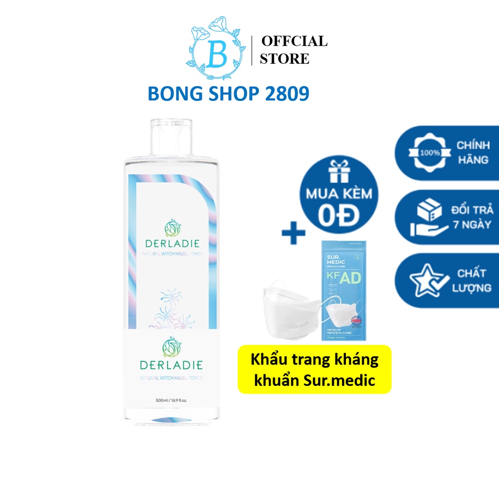 Toner Derladie Natural Witch Hazel Toner Ngừa Mụn, Làm Sạch Da 500ml