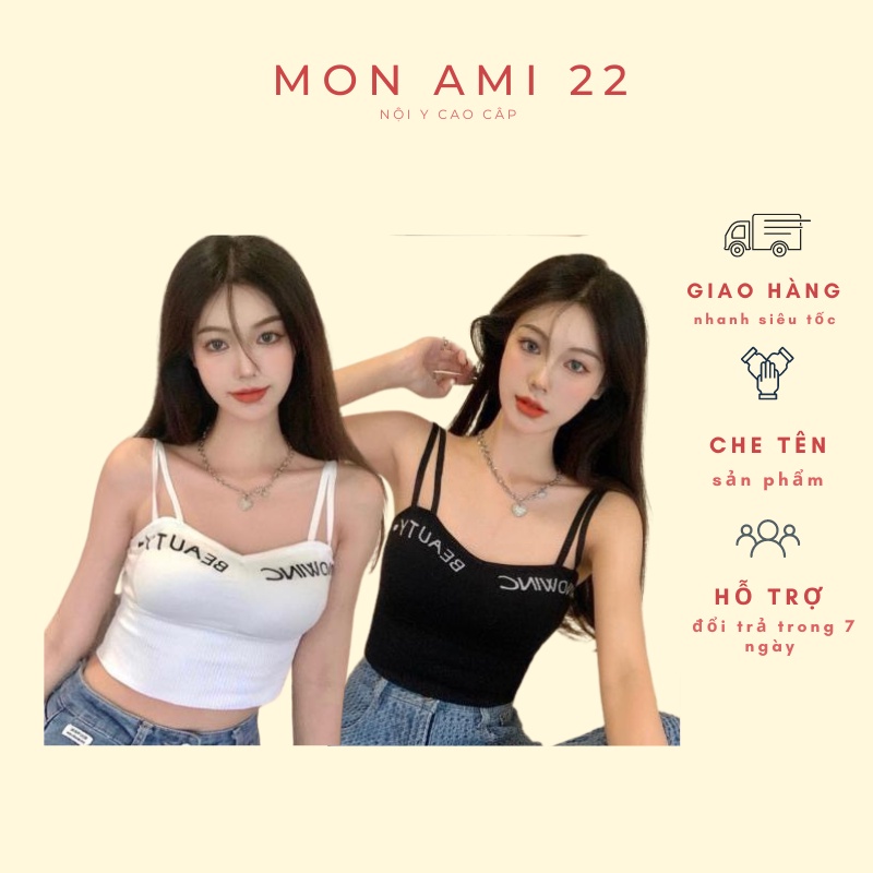 Áo Bra Nữ 2 Dây Kép Có Mút Ngực Cúp Tròn Phối Chữ Siêu Xinh 829
