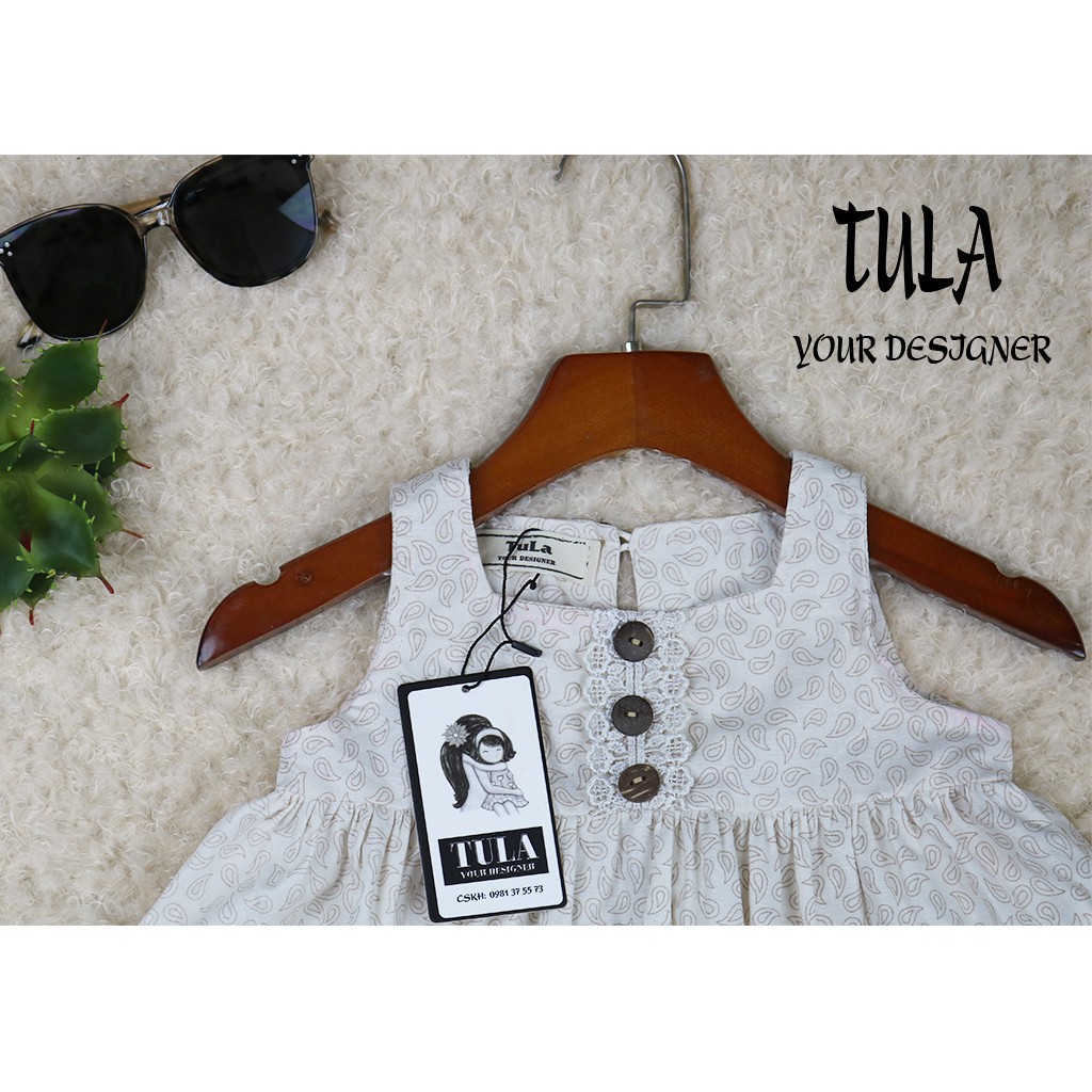 Áo Babydoll Cho Bé Gái Họa Tiết Giọt Nước Nền Be Vải Thô Cotton Hàn