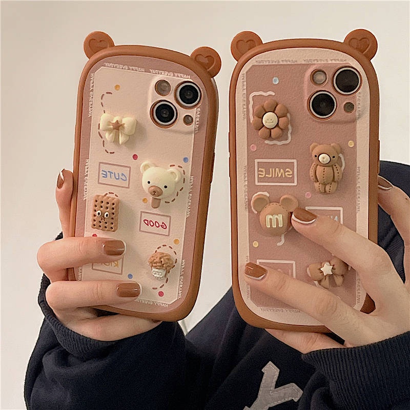 Ốp điện thoại trang trí tai gấu ba chiều xinh xắn cho Iphone13Pro Max 11 12 X Xr 8Plus
