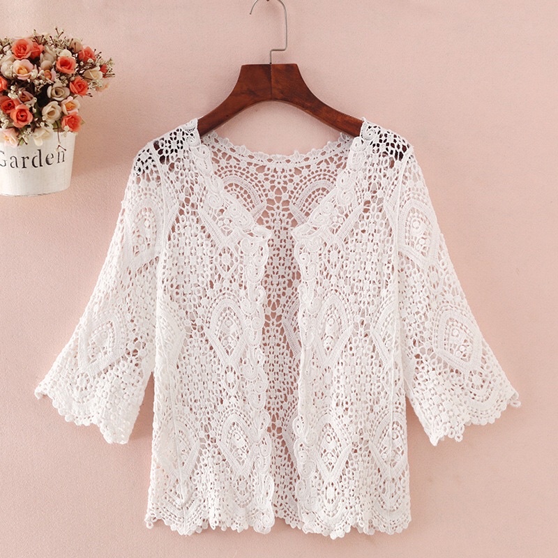 Áo khoác choàng ren kimono đi biển mặc ngoài bikini cực xinh