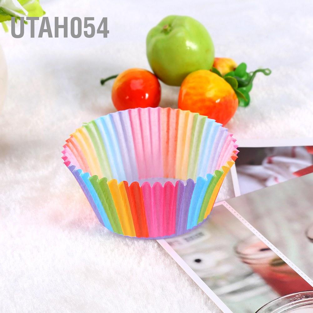 Utah054 100 chiếc Cupcake đầy màu sắc Lót Giấy nướng bánh Hộp đựng Khuôn làm