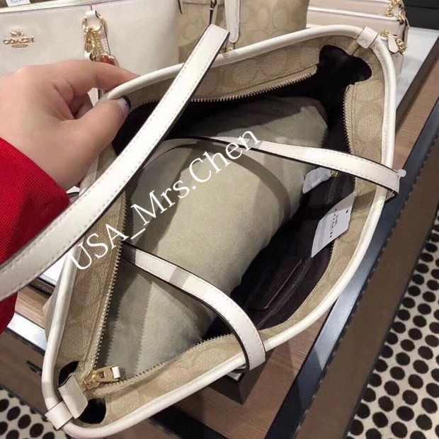 Túi tote dây kéo COACH, giấy mua hàng chính hãng F58292 girl shop bag mummy bag